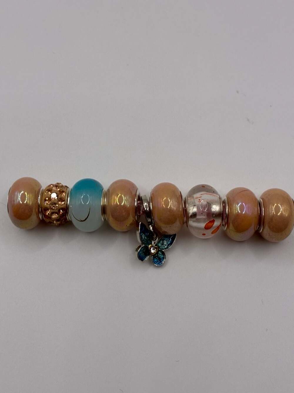 Glass and Crystal Bead Charm Strand with Butterfly Charm